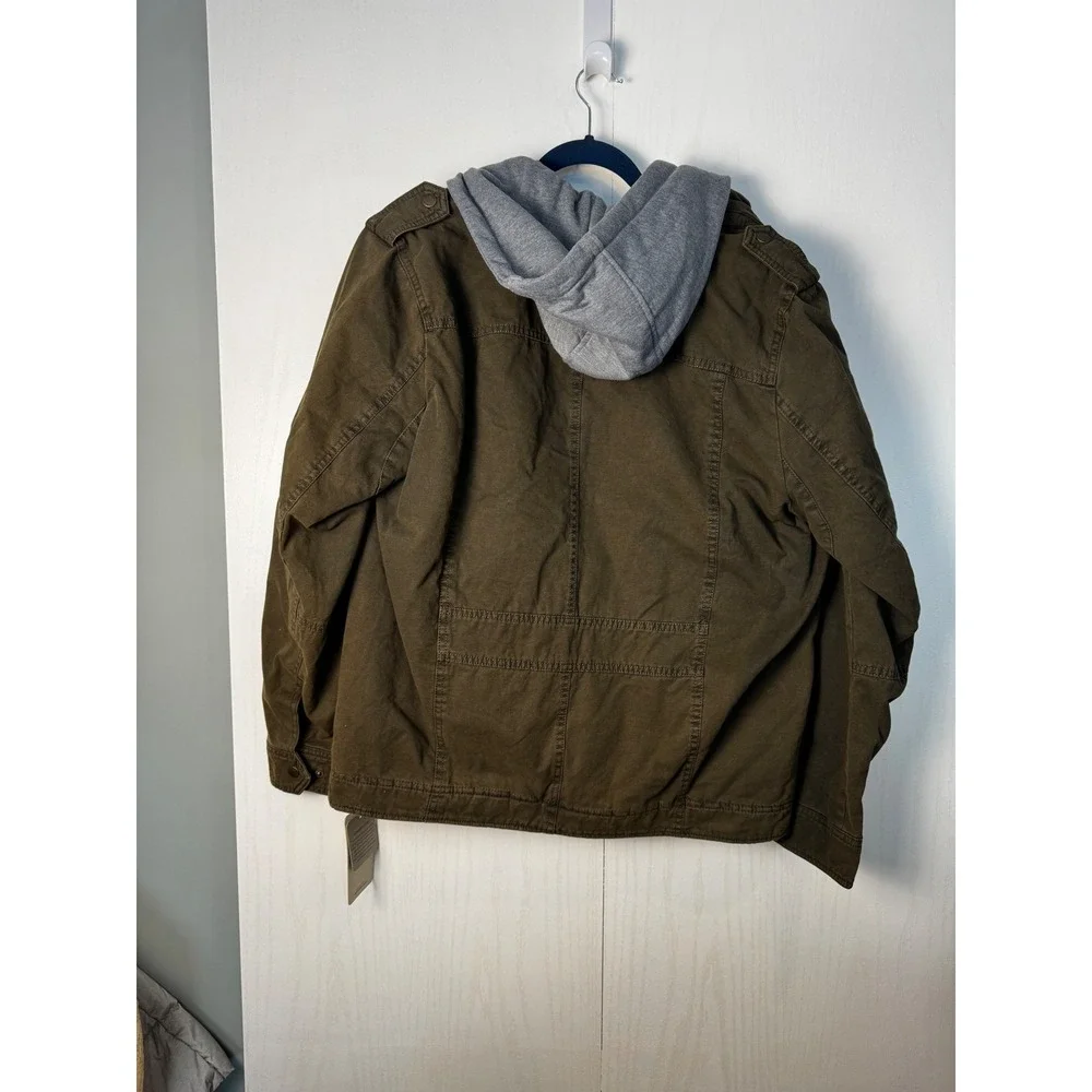 Levi's Mens Military Jacket Green‎ Olive Washed Cotton Sherpa Lined Hooded Small